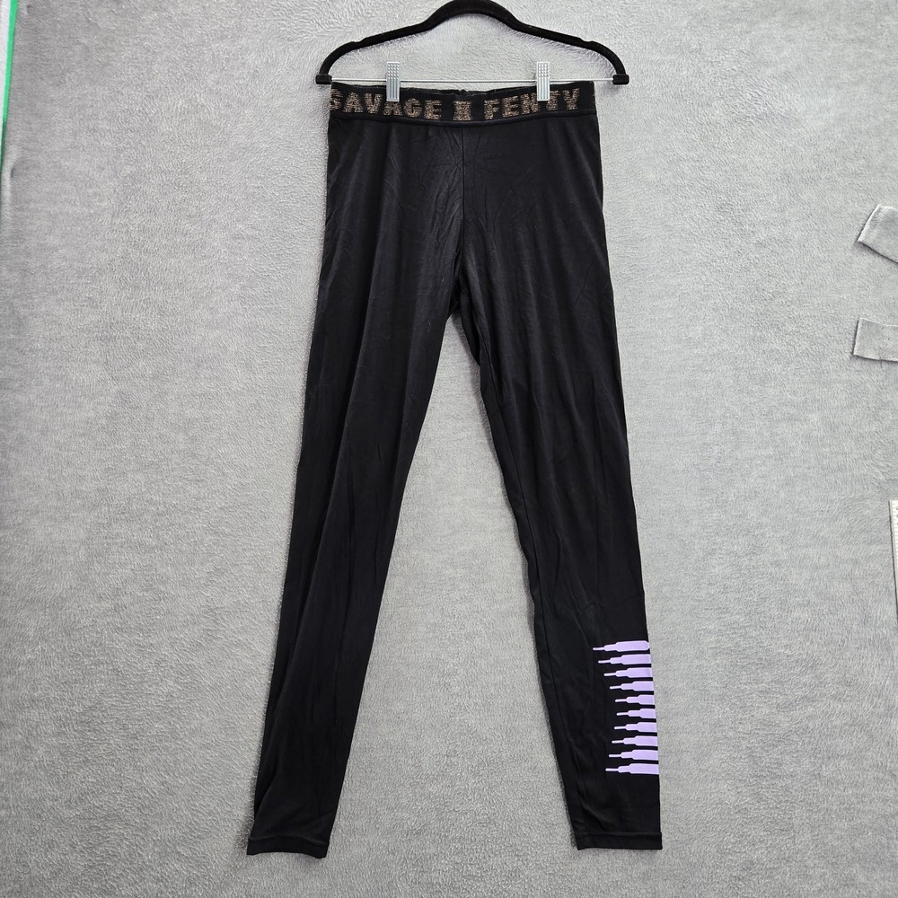 Savage X Fenty Women Legging M Black Activewear Logo High Rise 29" Inseam